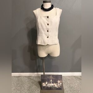 J. Crew Cream Sleeveless Square-Neck Button Front Top